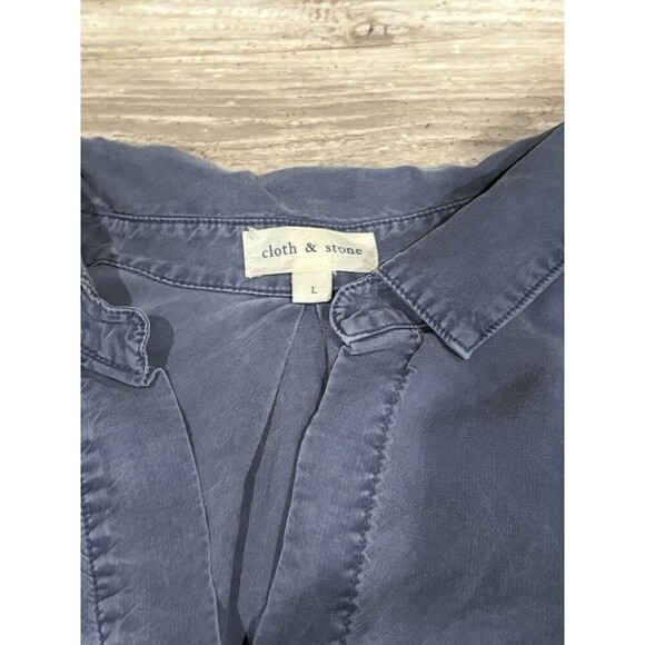 Anthropologie Cloth & Stone Tencel Button Front Long Sleeve Blouse Hi-low Large - Picture 3 of 6